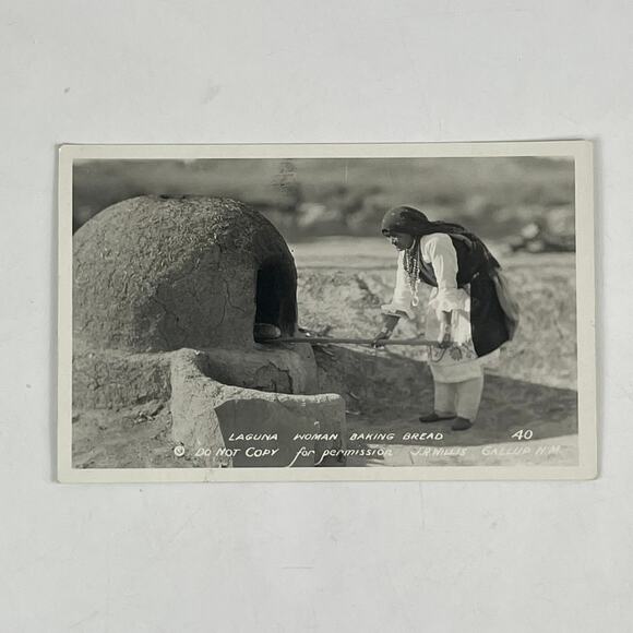 1930 RPPC Native American Laguna Woman Baking Bread Franklin 1c Stamp Postcard - Picture 1 of 5